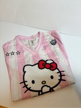Sanrio Hello Kitty Pink & White V‑Neck Jersey Top